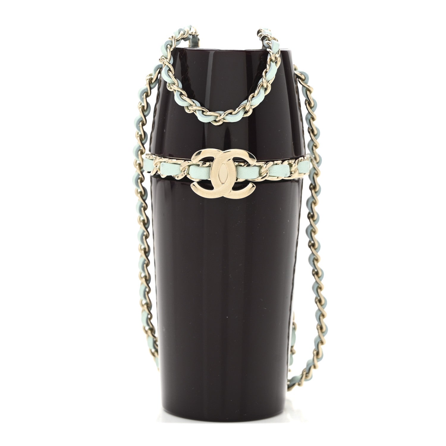 Chanel Lucite Lipstick Case On Chain Burgundy Blue 1 of 9
