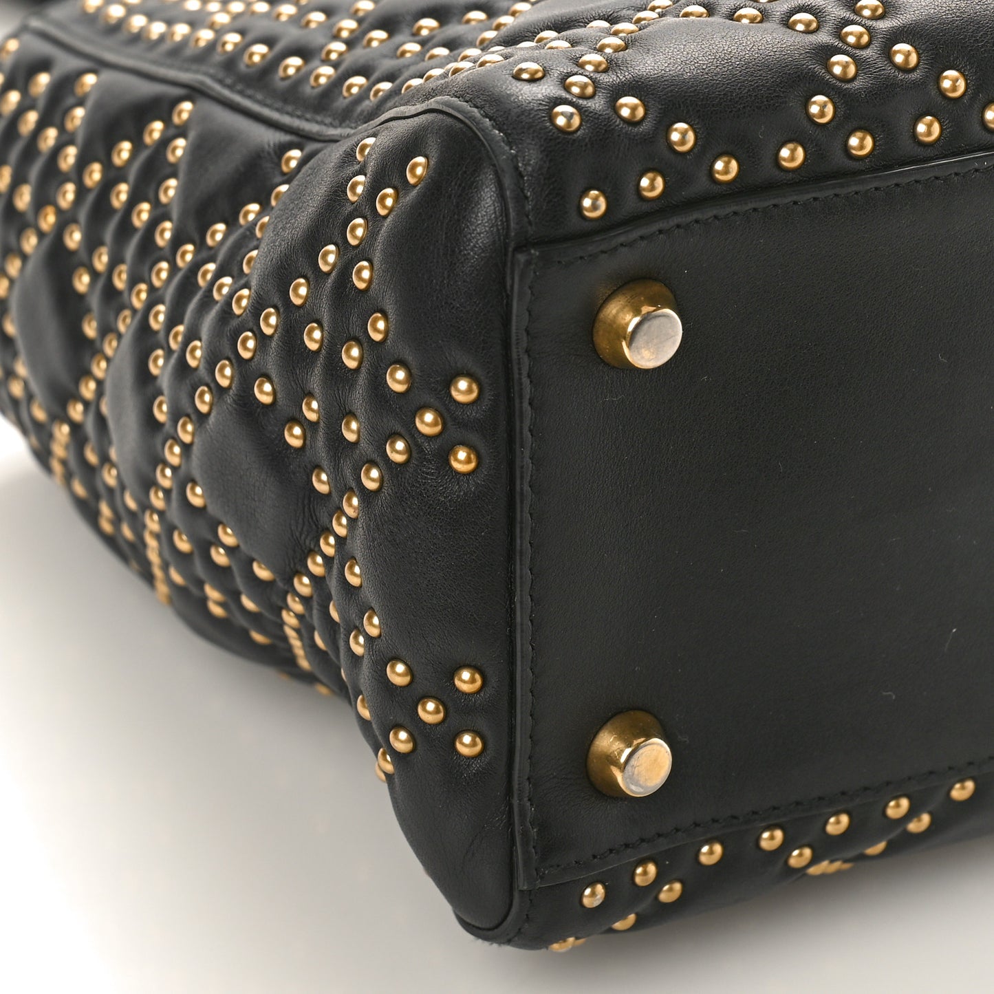 Calfskin Cannage Studded Medium Supple Lady Dior Black
