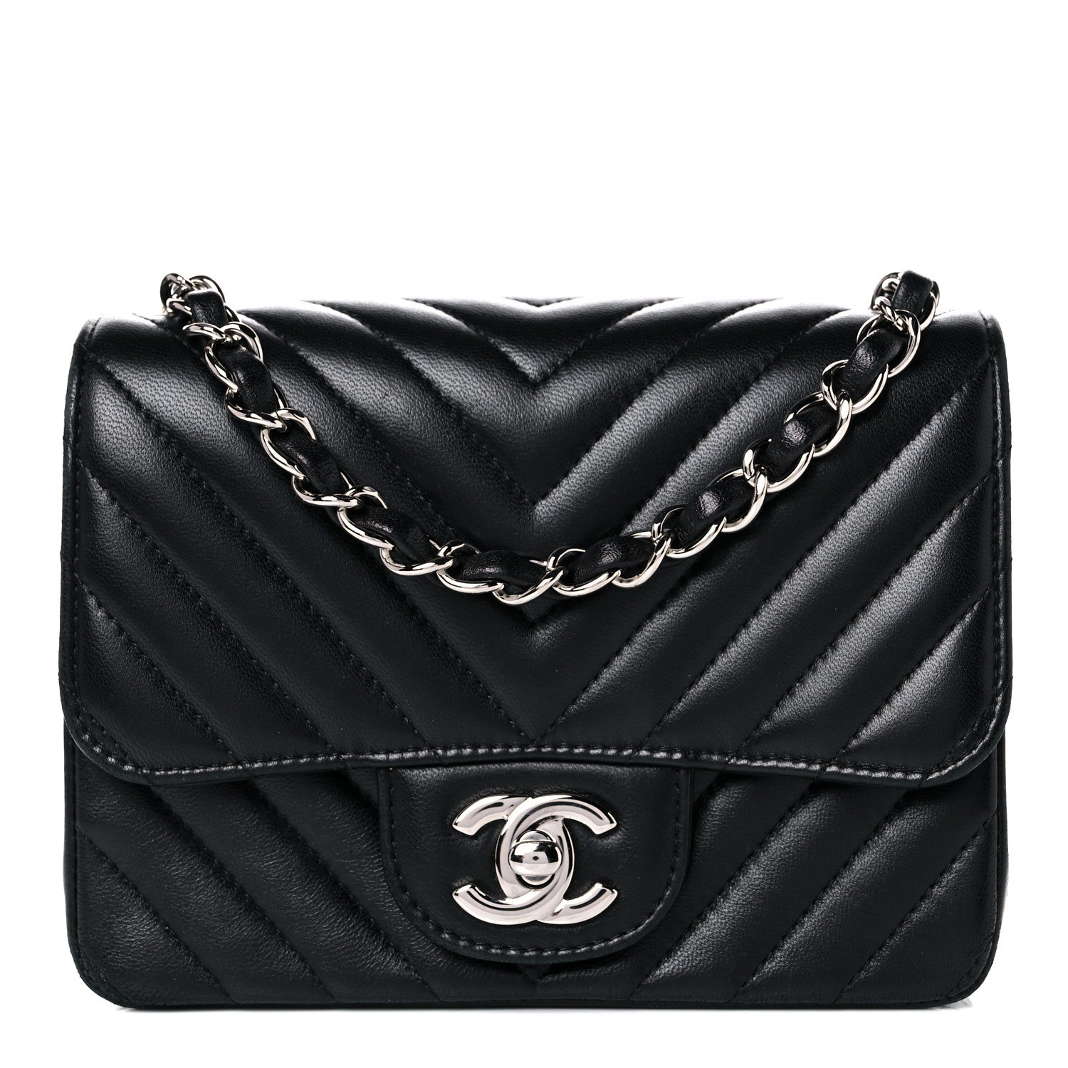 Chanel Lambskin Chevron Quilted Mini Square Flap Black 1 of 14