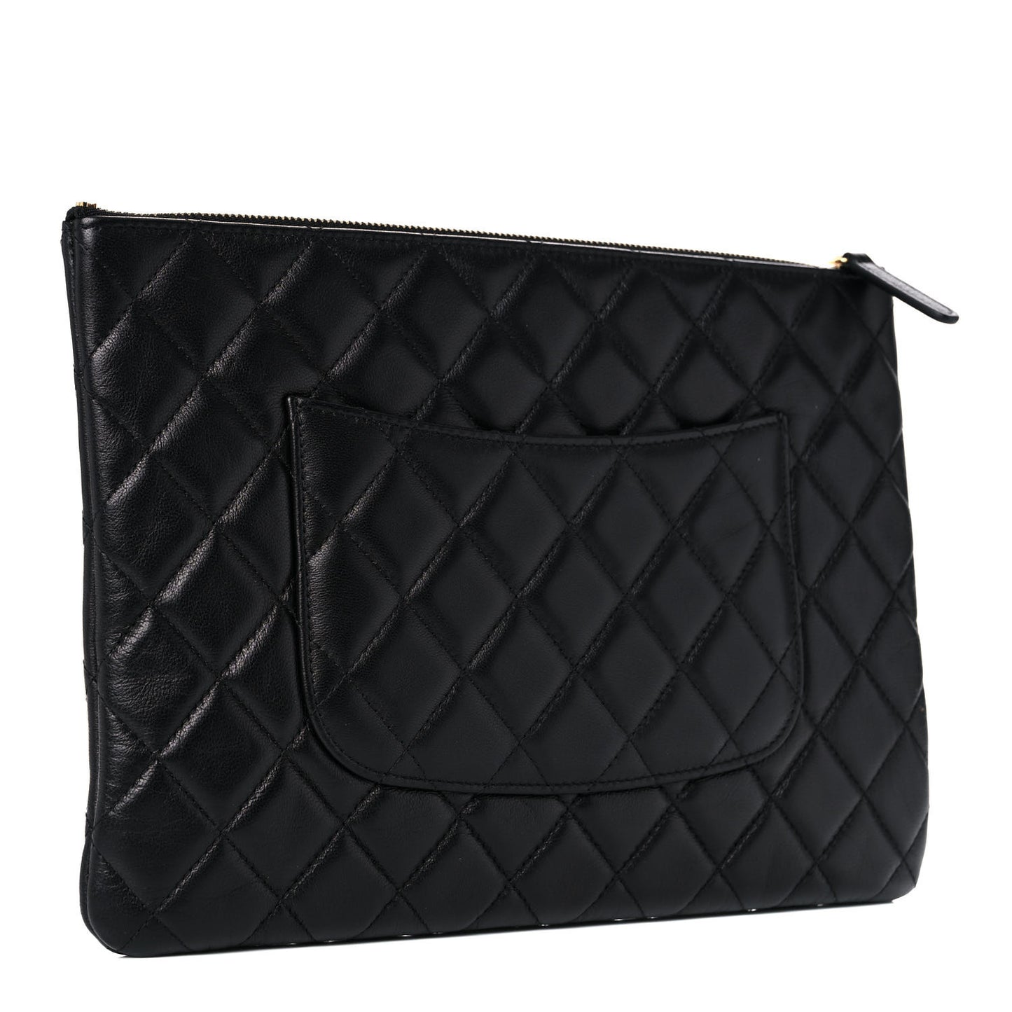 Lambskin Quilted Egyptian Amulet Zipped Pouch Black