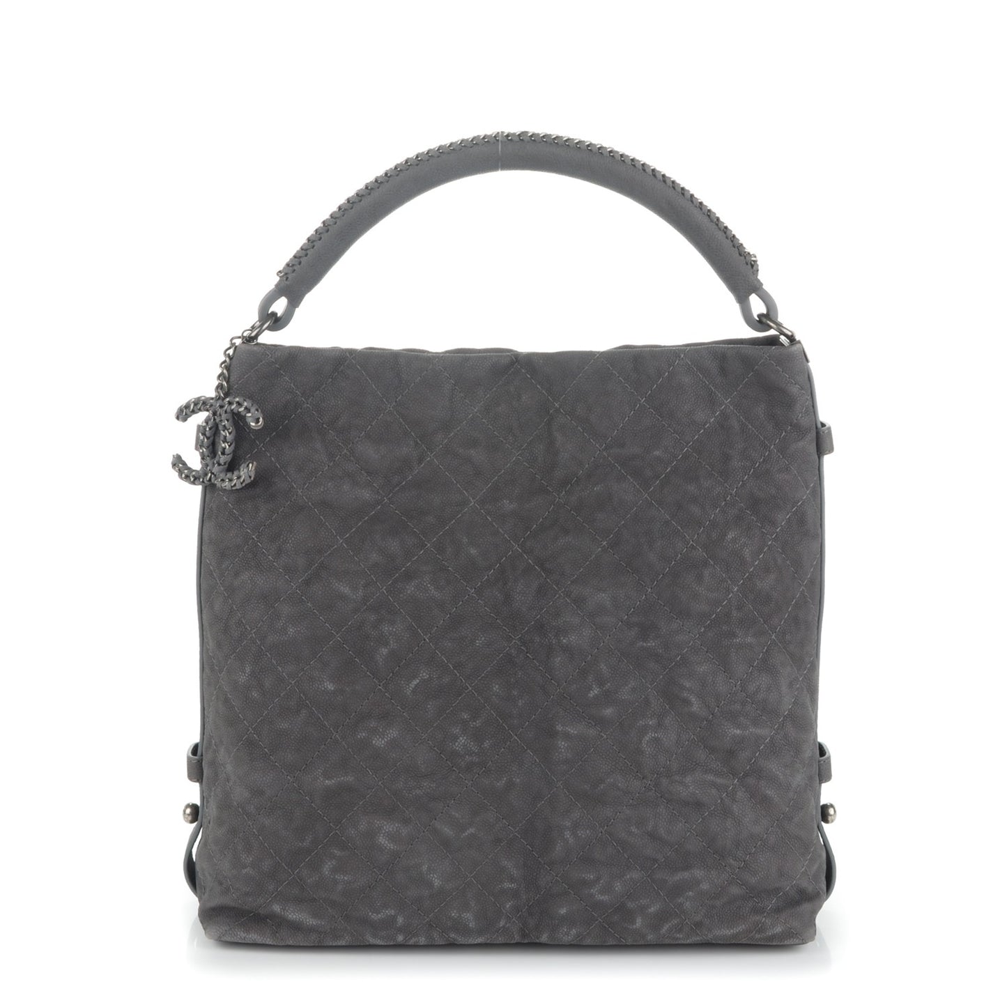 Iridescent Caviar Quilted Boy Handle Hobo Dark Grey