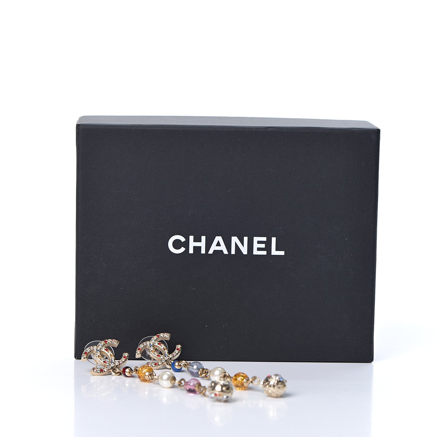Crystal Pearl Bead CC Long Drop Earrings Multicolor