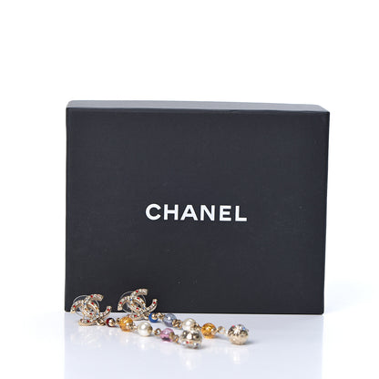 Chanel Crystal Pearl Bead CC Long Drop Earrings Multicolor 5 of 5