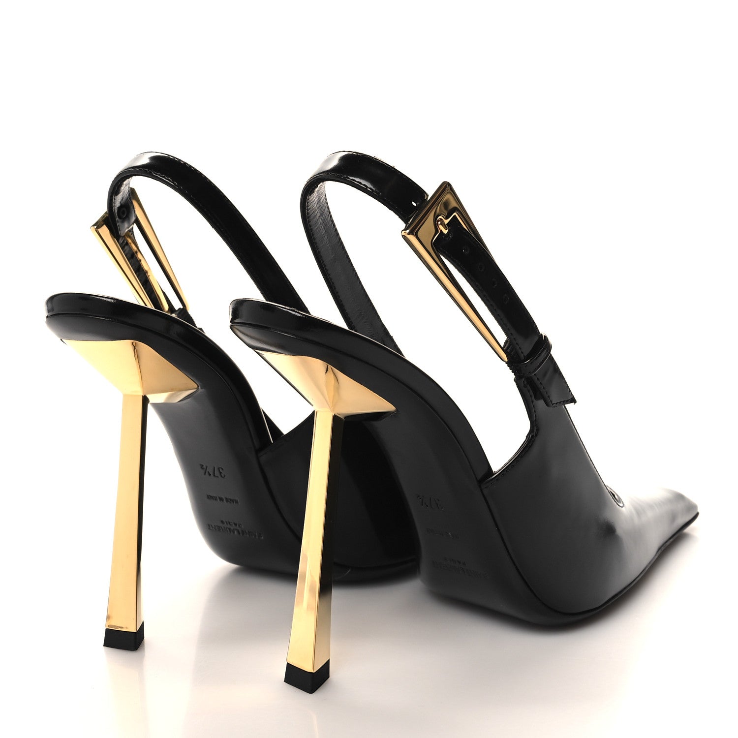 Saint Laurent Glazed Calfskin Lee Slingback Pumps 37.5 Black 4 of 9