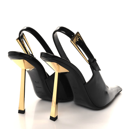 Saint Laurent Glazed Calfskin Lee Slingback Pumps 37.5 Black 4 of 9