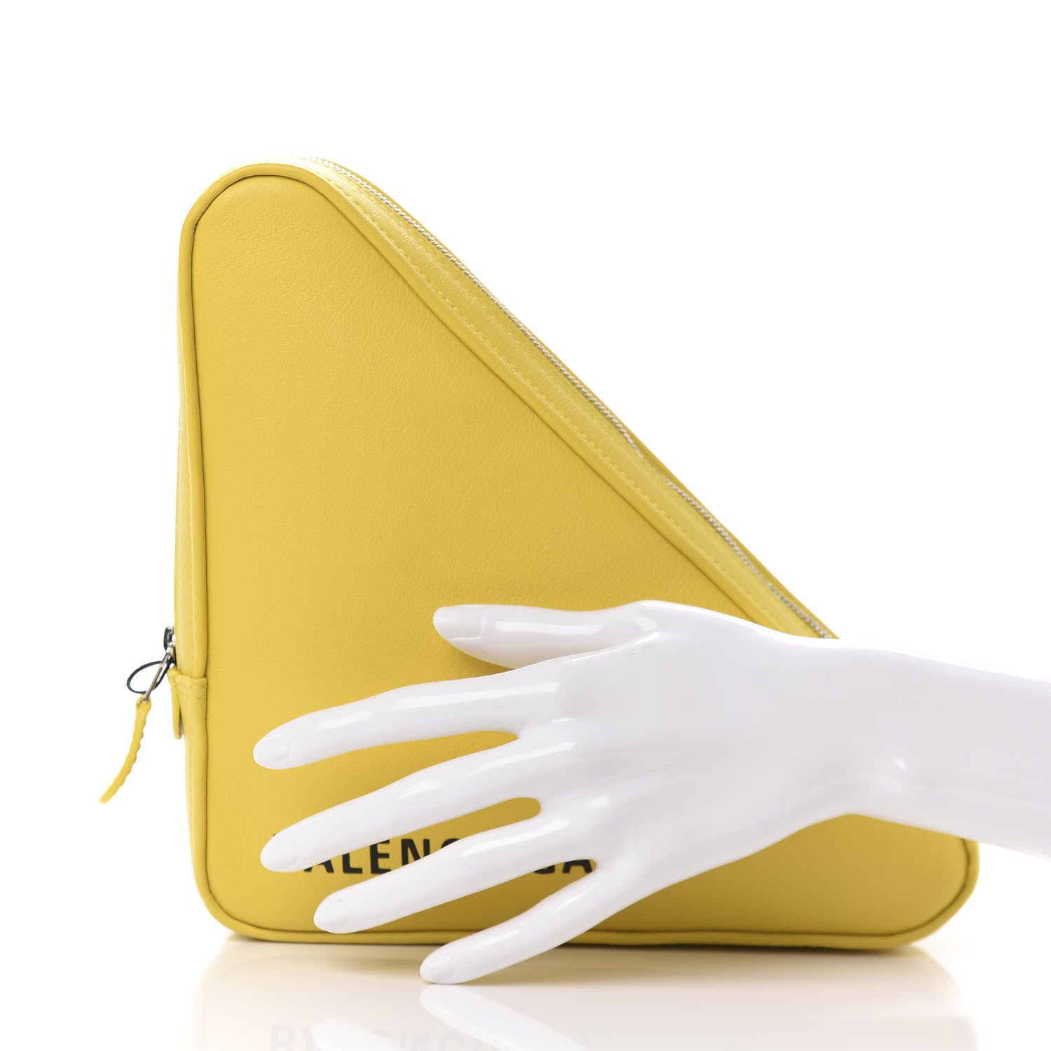 Balenciaga Shiny Day Calfskin Logo M Triangle Pouch Jaune Black 2 of 9