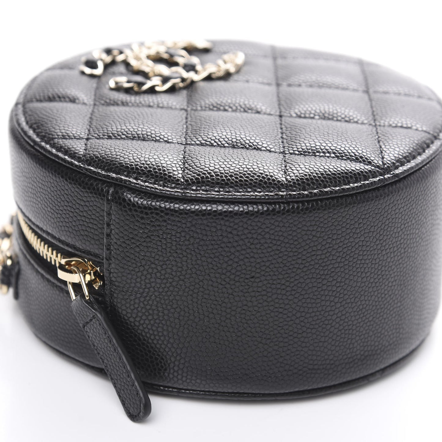 Caviar Quilted French New Wave Round Clutch With Chain Black