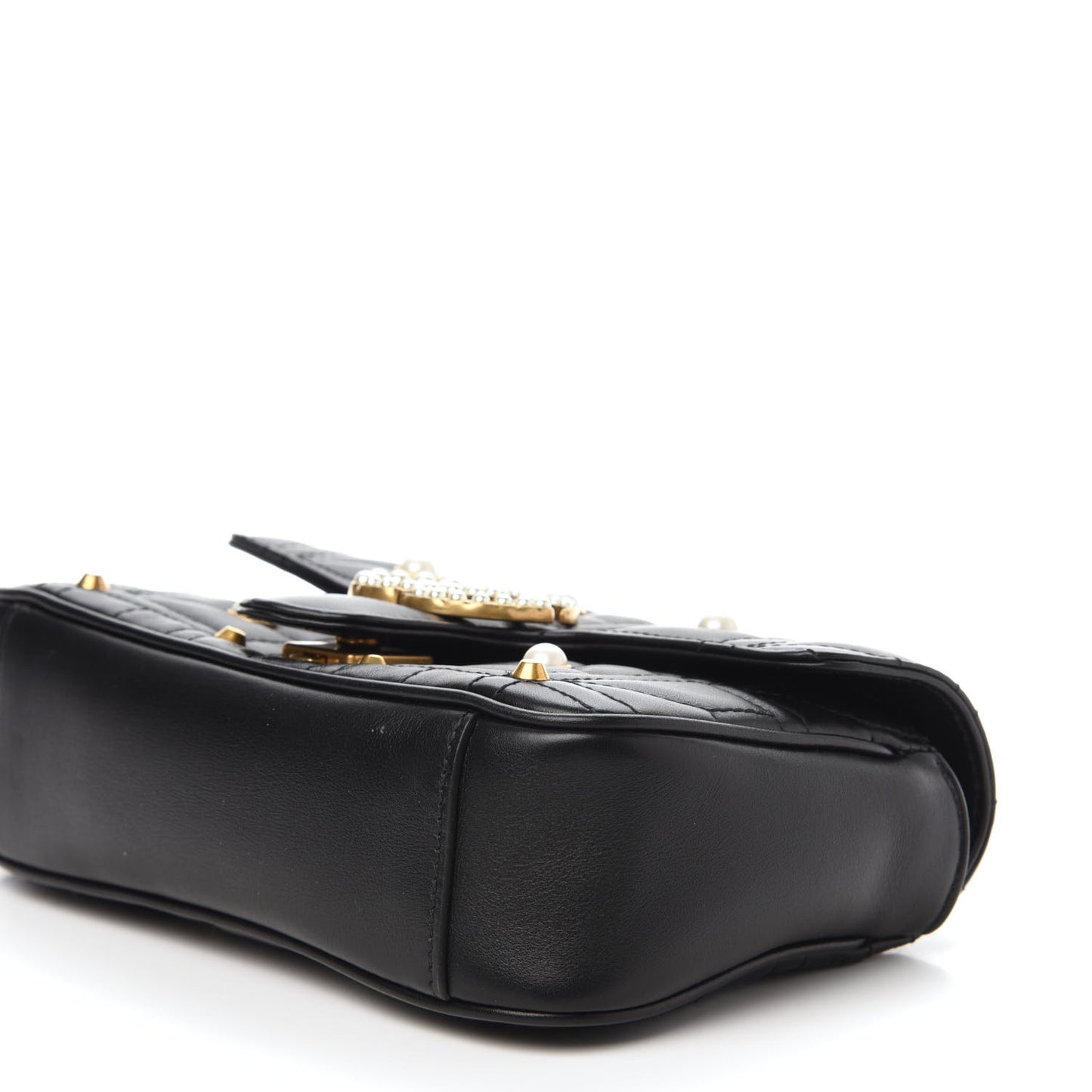 Calfskin Matelasse Studded Mini Pearly GG Marmont Shoulder Bag Black