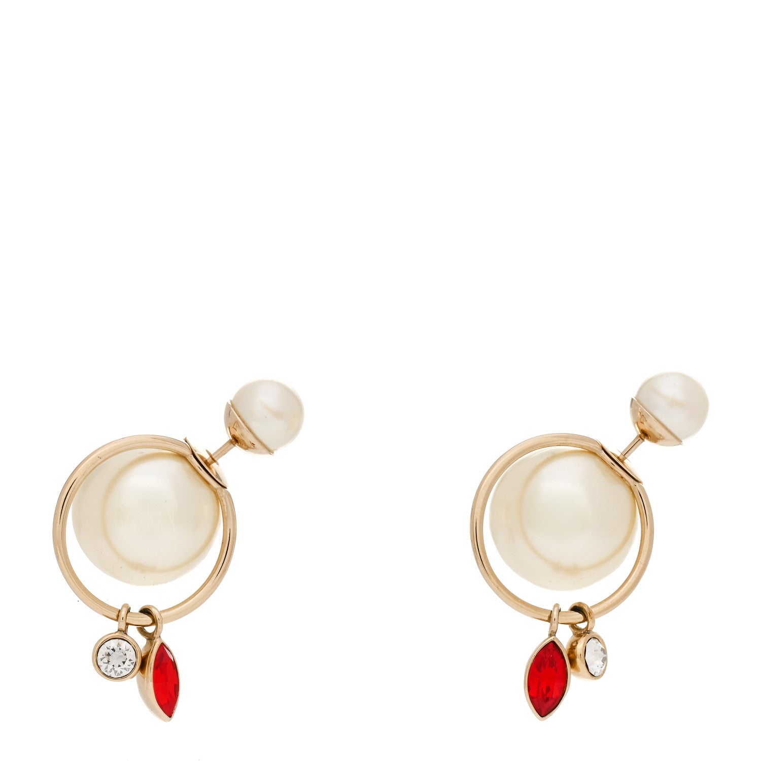 Christian Dior Pearl Crystal Mise En Dior Tribal Dangle Earrings Gold Red 1 of 5