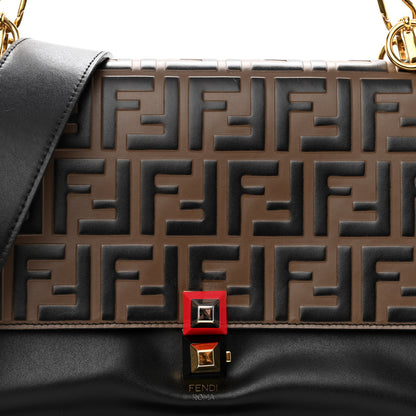 Fendi Vitello Liberty Bi-Color FF 1974 Embossed Kan I Shoulder Bag Black Maya 9 of 13