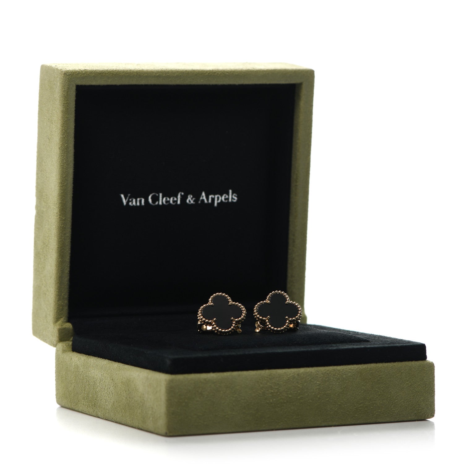 Van Cleef & Arpels 18K Yellow Gold Black Onyx Vintage Alhambra Earrings 5 of 5