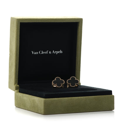 Van Cleef & Arpels 18K Yellow Gold Black Onyx Vintage Alhambra Earrings 5 of 5