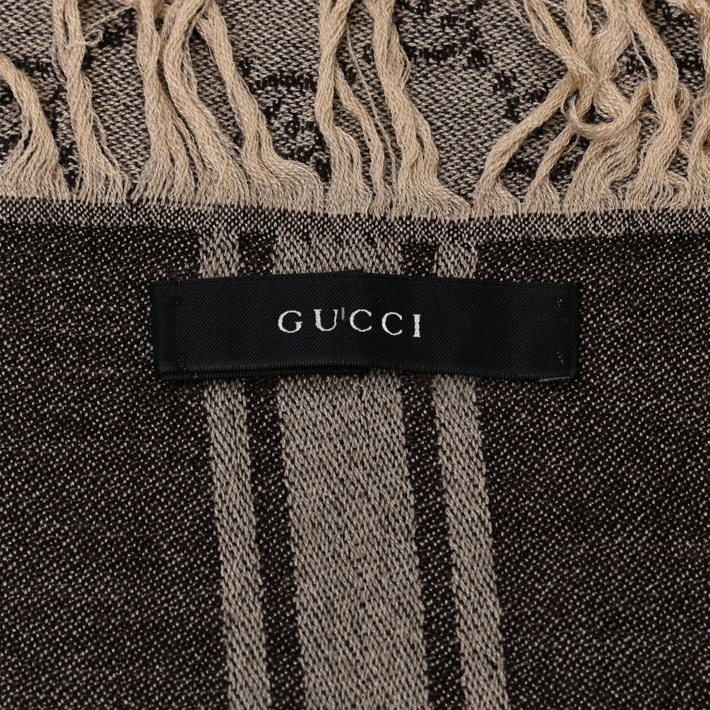 Wool Silk GG Monogram Diamante Plaid Surviee Shawl Beige Dark Brown