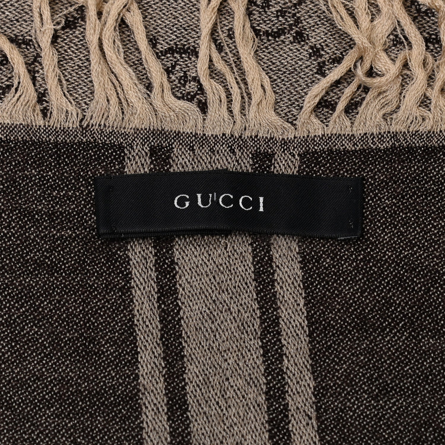 Gucci Wool Silk GG Monogram Diamante Plaid Surviee Shawl Beige Dark Brown 4 of 4