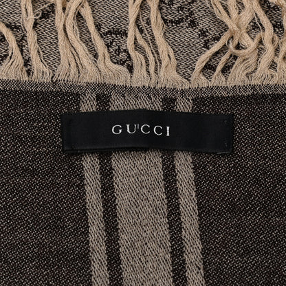 Gucci Wool Silk GG Monogram Diamante Plaid Surviee Shawl Beige Dark Brown 4 of 4