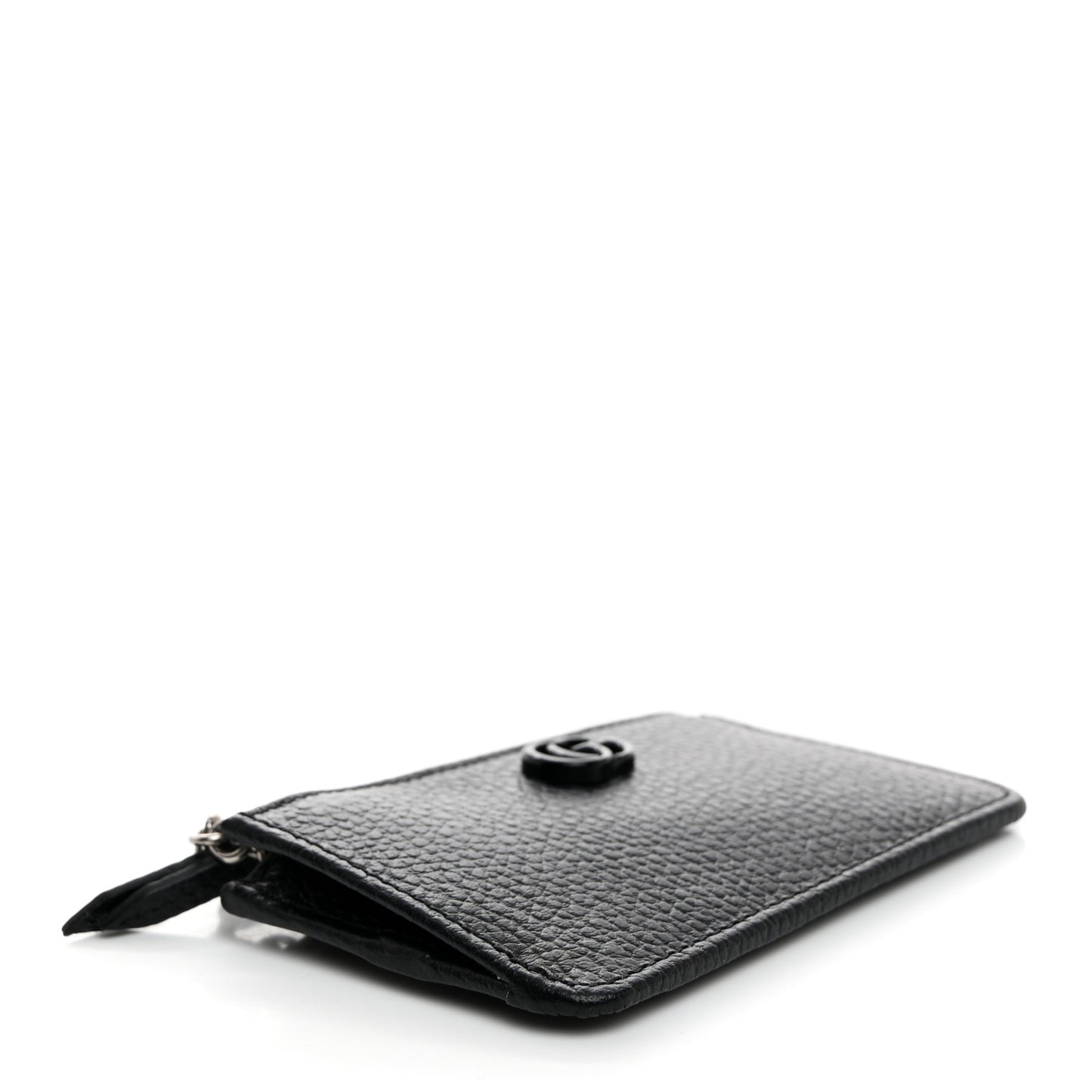 Dollar Calfskin Enamel Monochrome GG Marmont Key Case Card Holder Black
