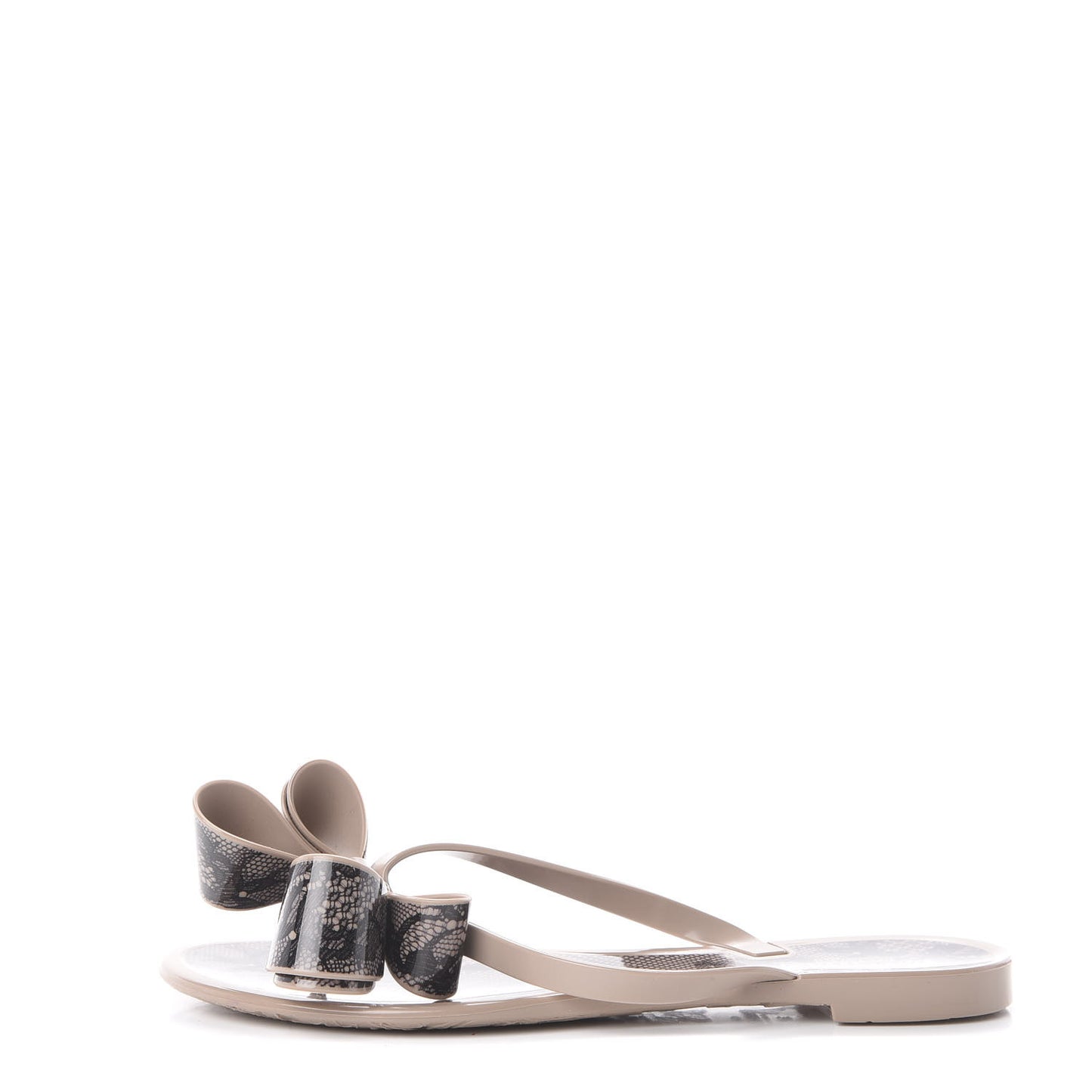 PVC Jelly Lace Print Bow Thong Sandals 37 Black Poudre
