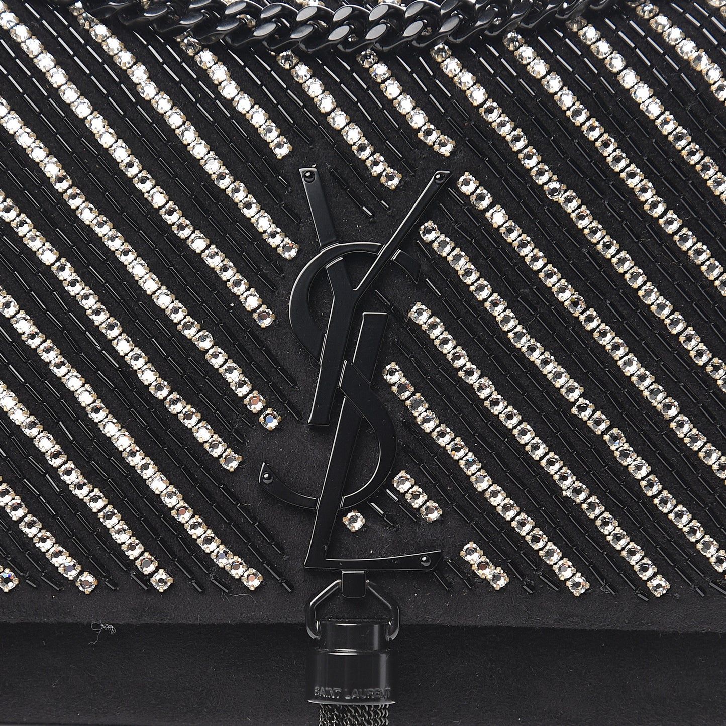 Suede Crystal Small Classic Monogram Kate Satchel Black