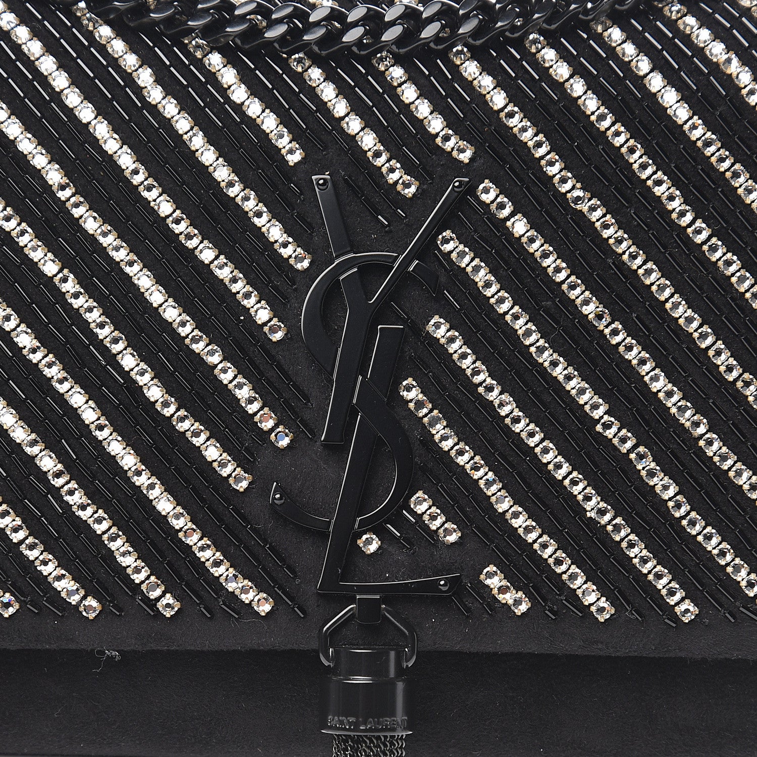 Saint Laurent Suede Crystal Small Classic Monogram Kate Satchel Black 10 of 10