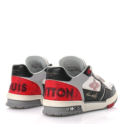 Louis Vuitton Calfskin Monogram Mens LV Trainer Sneakers 8 Grey Red Black 5 of 9
