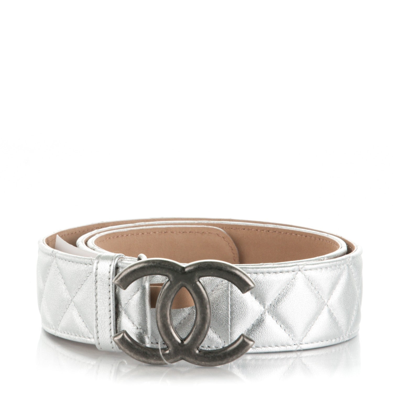 Chanel Metallic Lambskin Quilted CC Belt 85 34 Silver 1 of 7