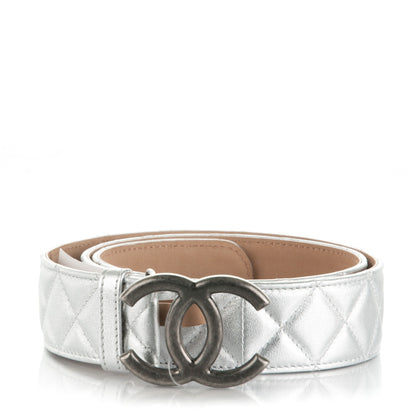 Chanel Metallic Lambskin Quilted CC Belt 85 34 Silver 1 of 7