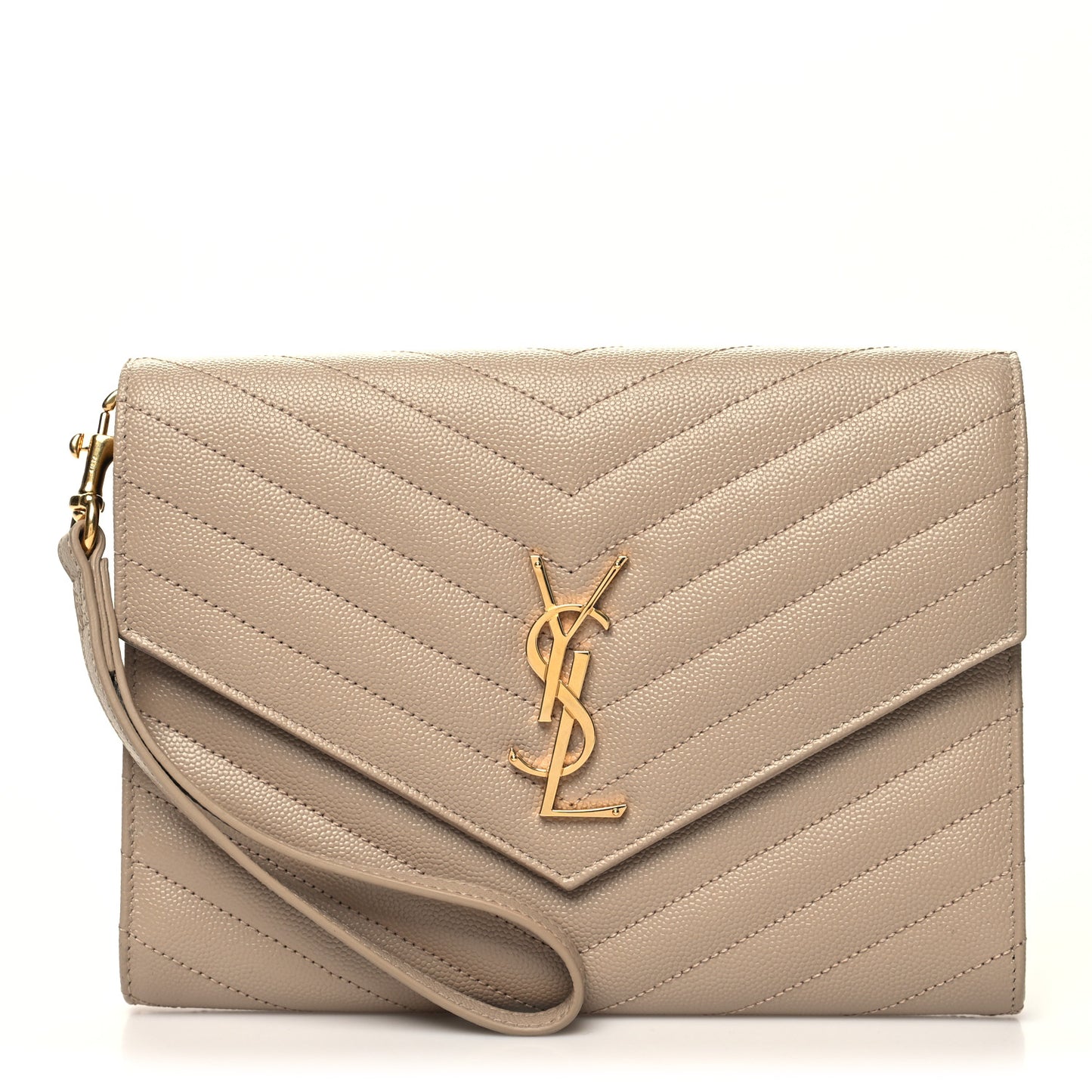 Grain De Poudre Matelasse Chevron Monogram Envelope Clutch Dark Beige