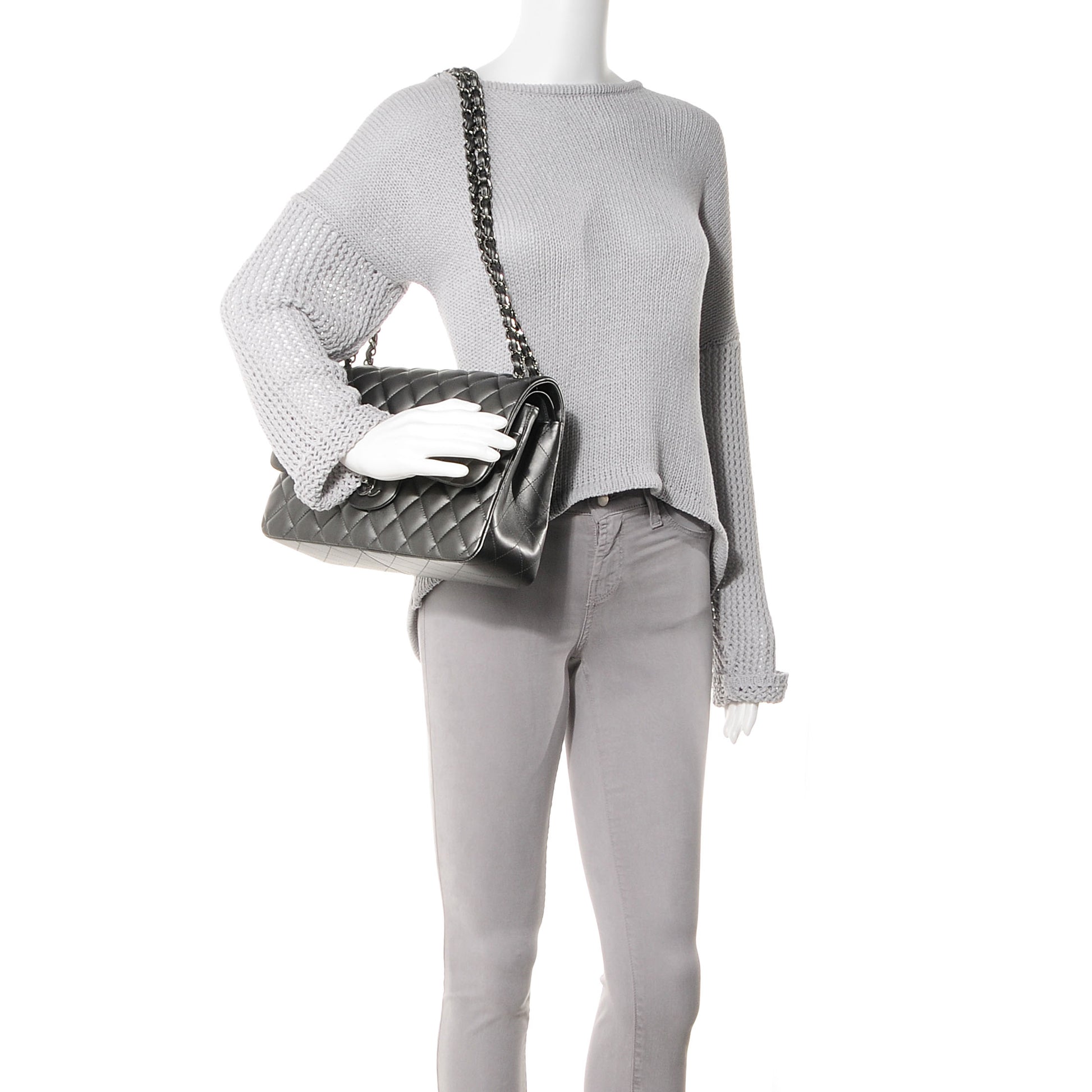 Chanel Lambskin Quilted Jumbo Double Flap Metallic Grey 2 of 8