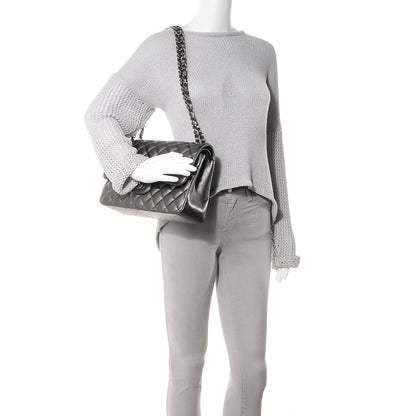 Chanel Lambskin Quilted Jumbo Double Flap Metallic Grey 2 of 8