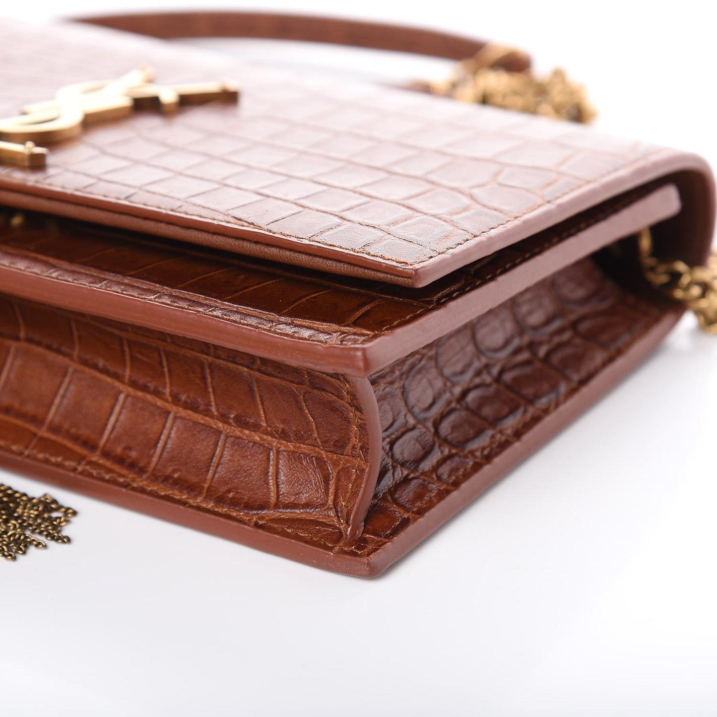 Calfskin Crocodile Embossed Kate Monogram Tassel Chain Wallet Cuoio Tampona