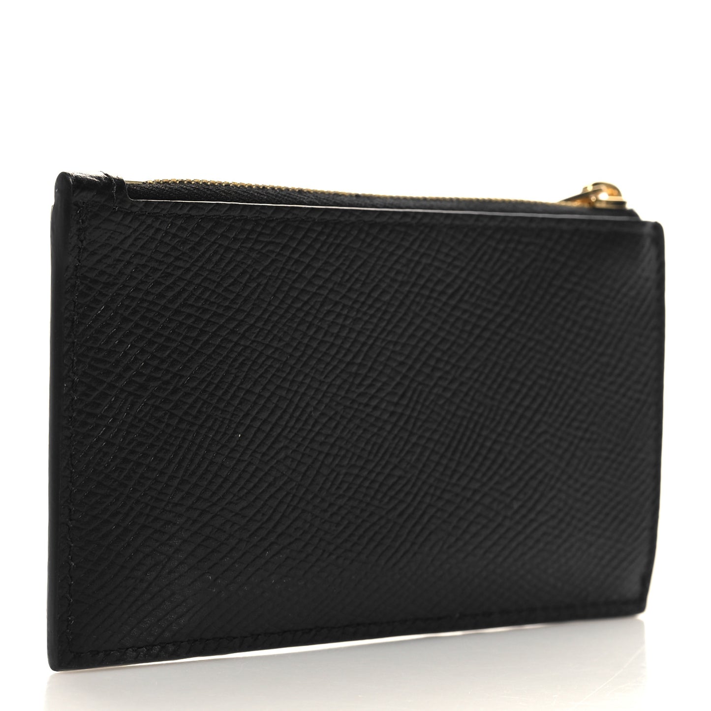 Grained Calfskin Zipped Card Holder Black