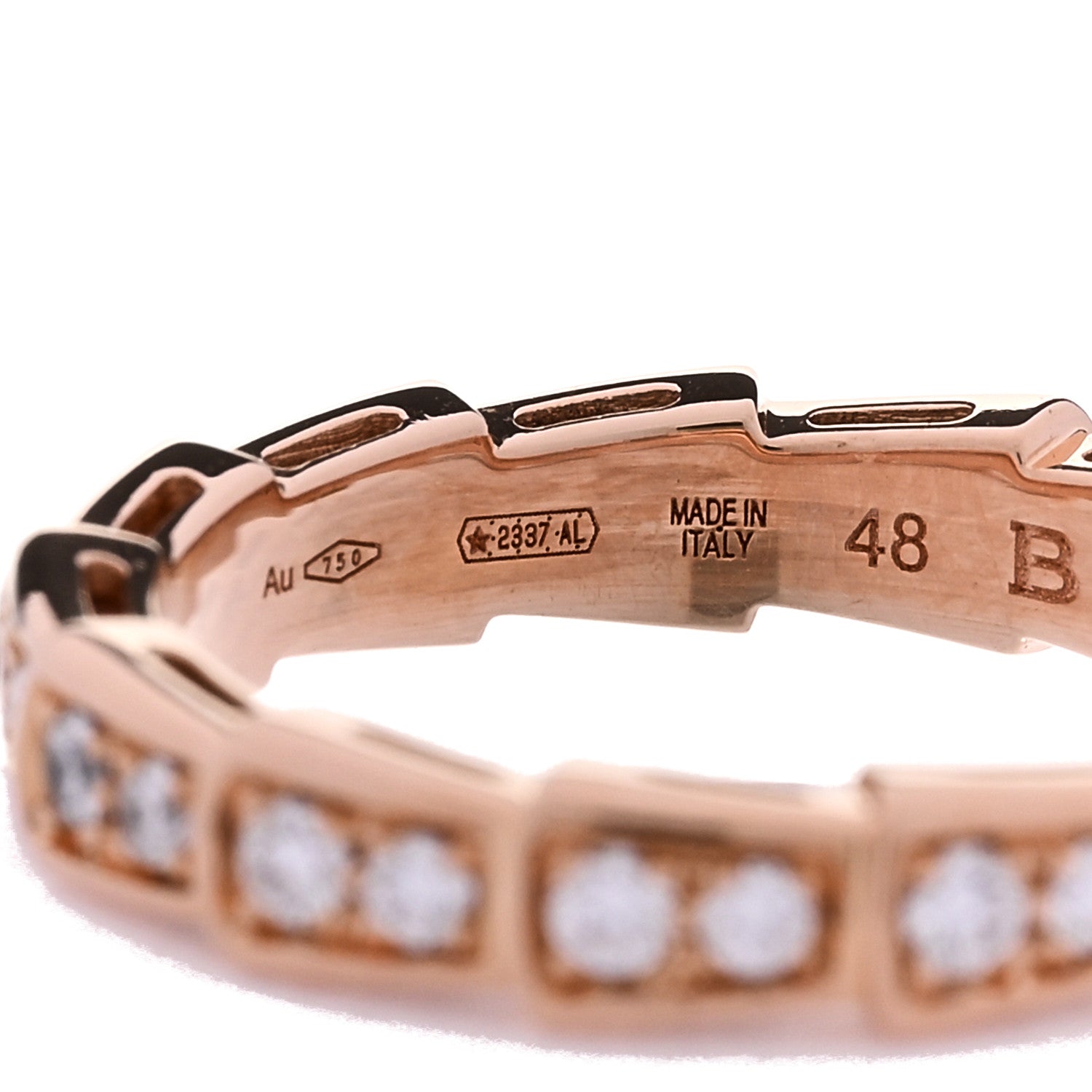Bulgari 18K Rose Gold Diamond Serpenti Viper Band Ring  48 4.5 5 of 6