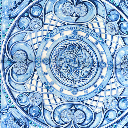Hermes Silk Monnaies Et Symboles De Parisii Scarf 90 Light Blue Grey Chartreuse 2 of 3