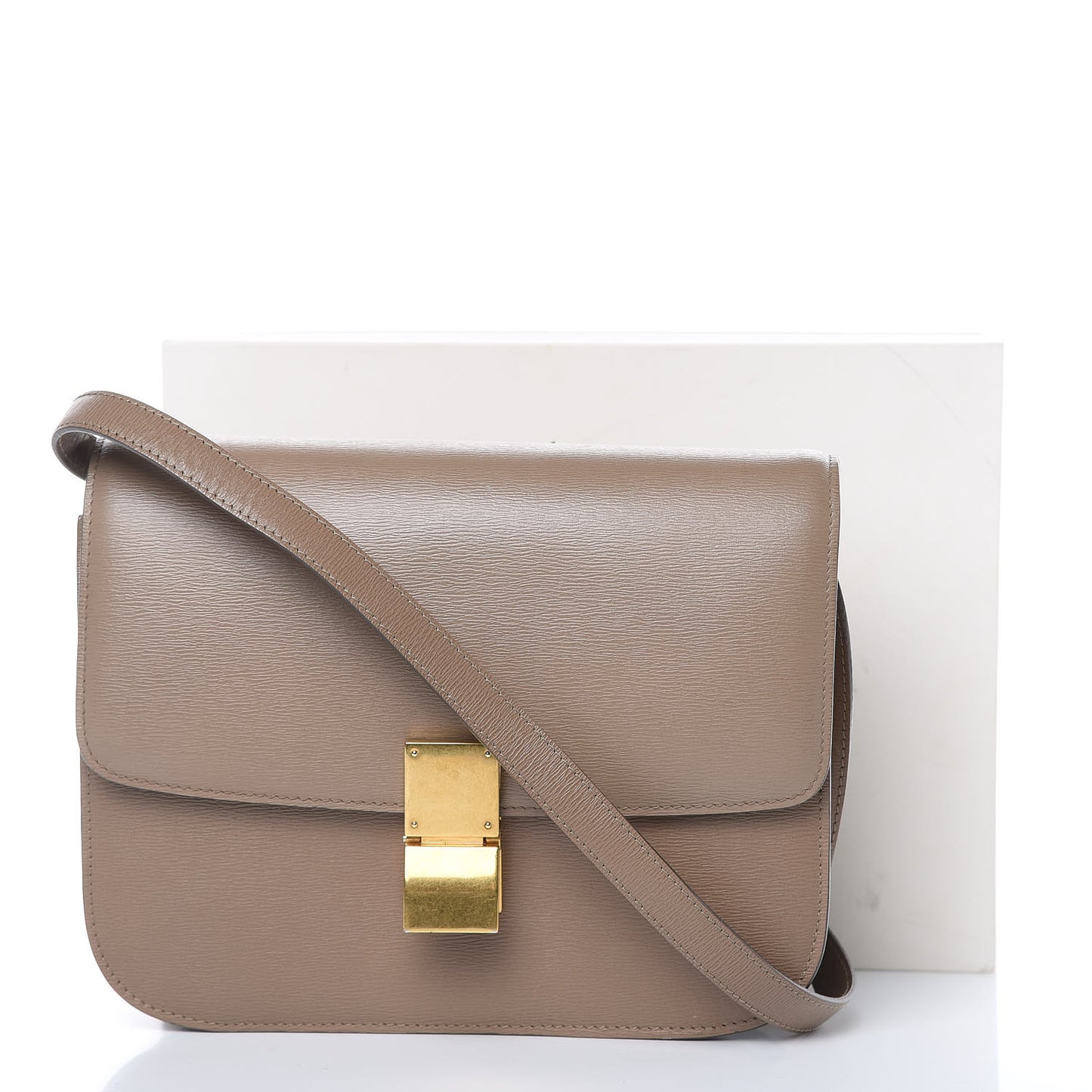 Liege Calfskin Medium Classic Box Flap Bag Taupe