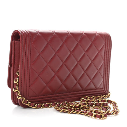Chanel Lambskin Quilted Boy Wallet On Chain WOC Dark Red 2 of 10