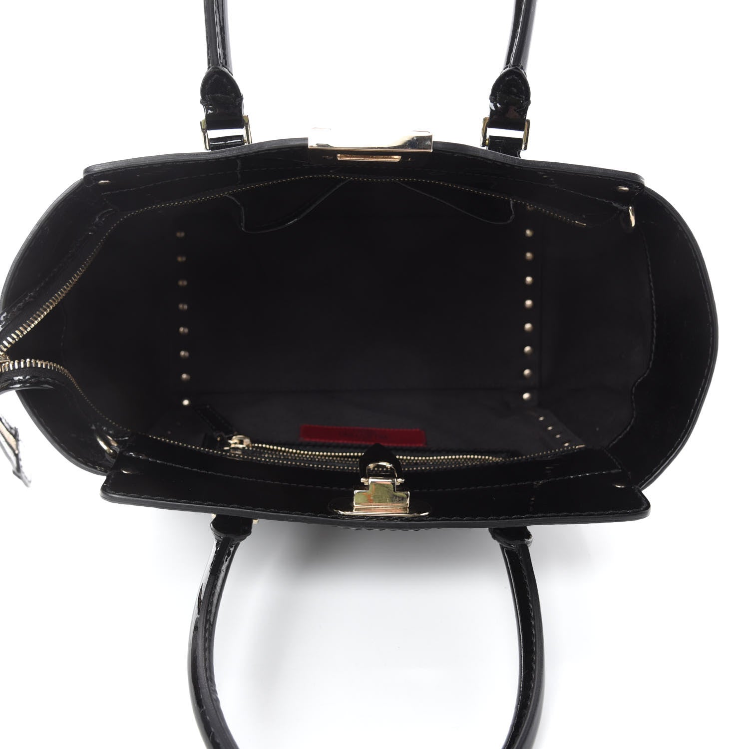 Valentino Garavani Patent Monochrome Small Rockstud Double Handle Tote Black 5 of 10