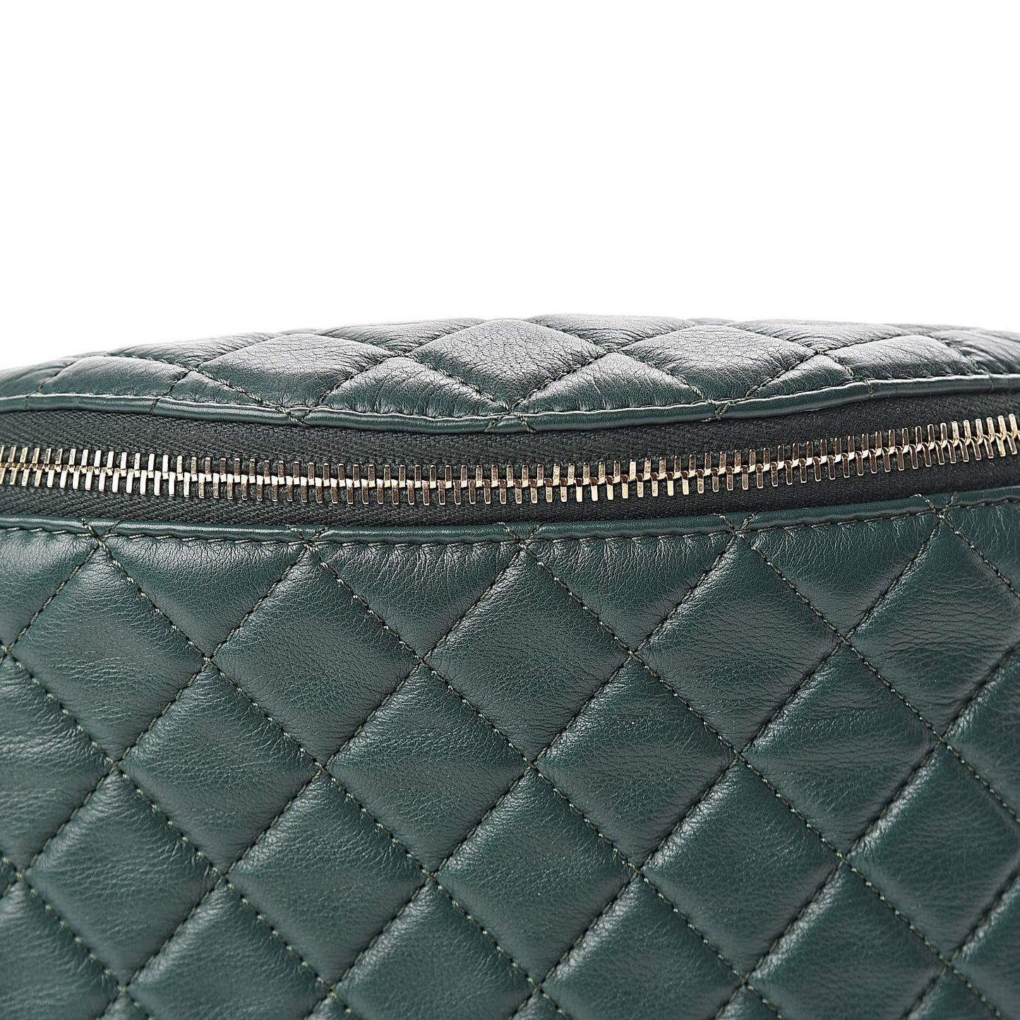Calfskin Quilted Banane Waist Bag Fanny Pack Dark Green