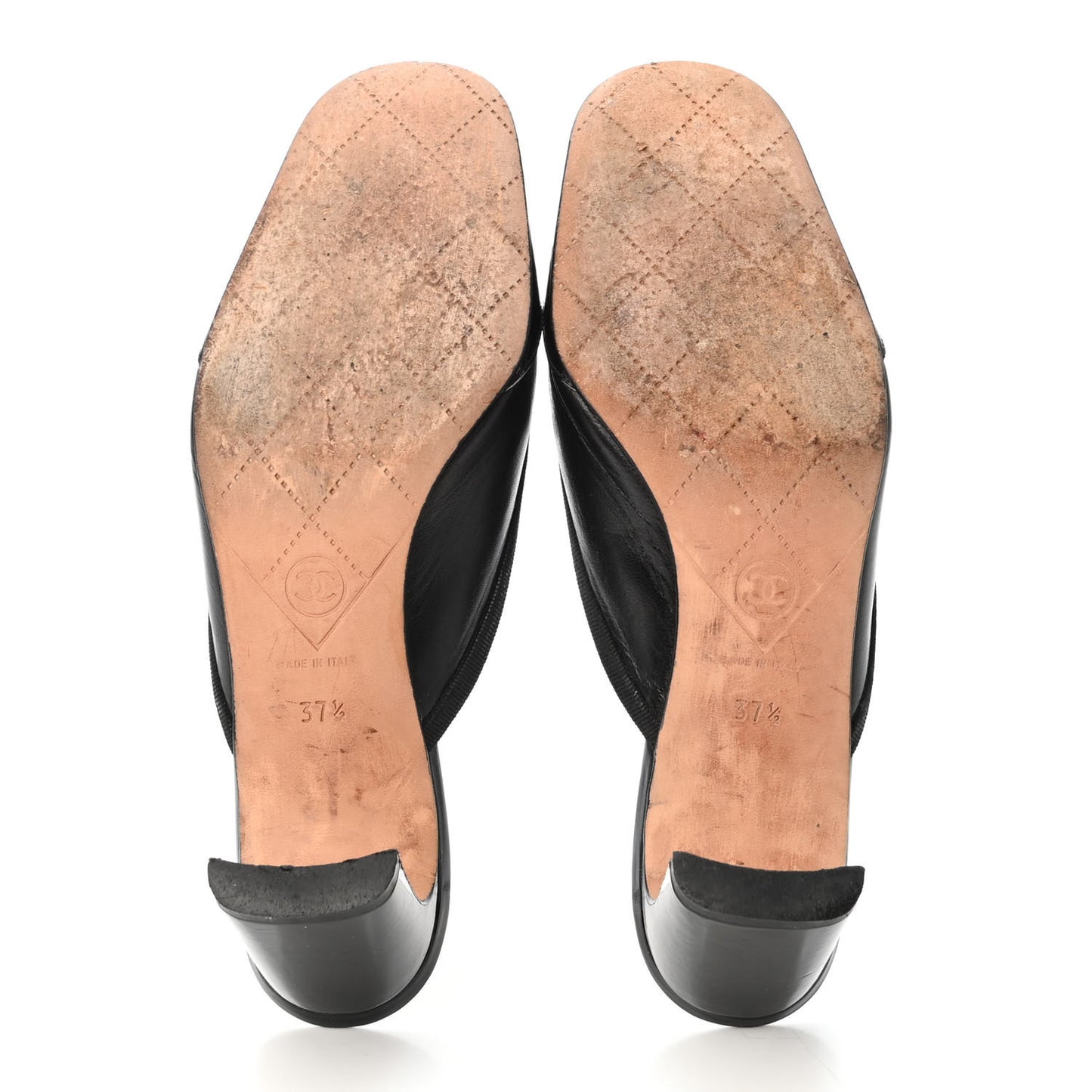 Lambskin Patent Cap Toe Bow CC Mules 37.5 Black
