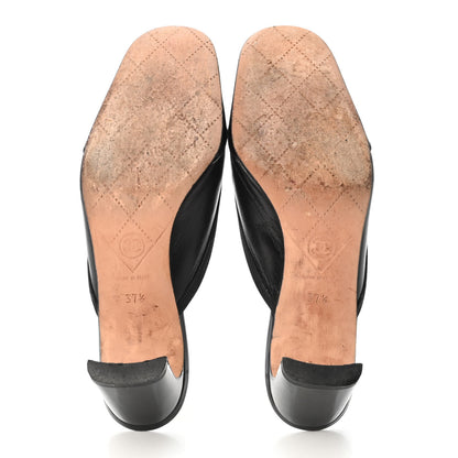 Chanel Lambskin Patent Cap Toe Bow CC Mules 37.5 Black 4 of 4