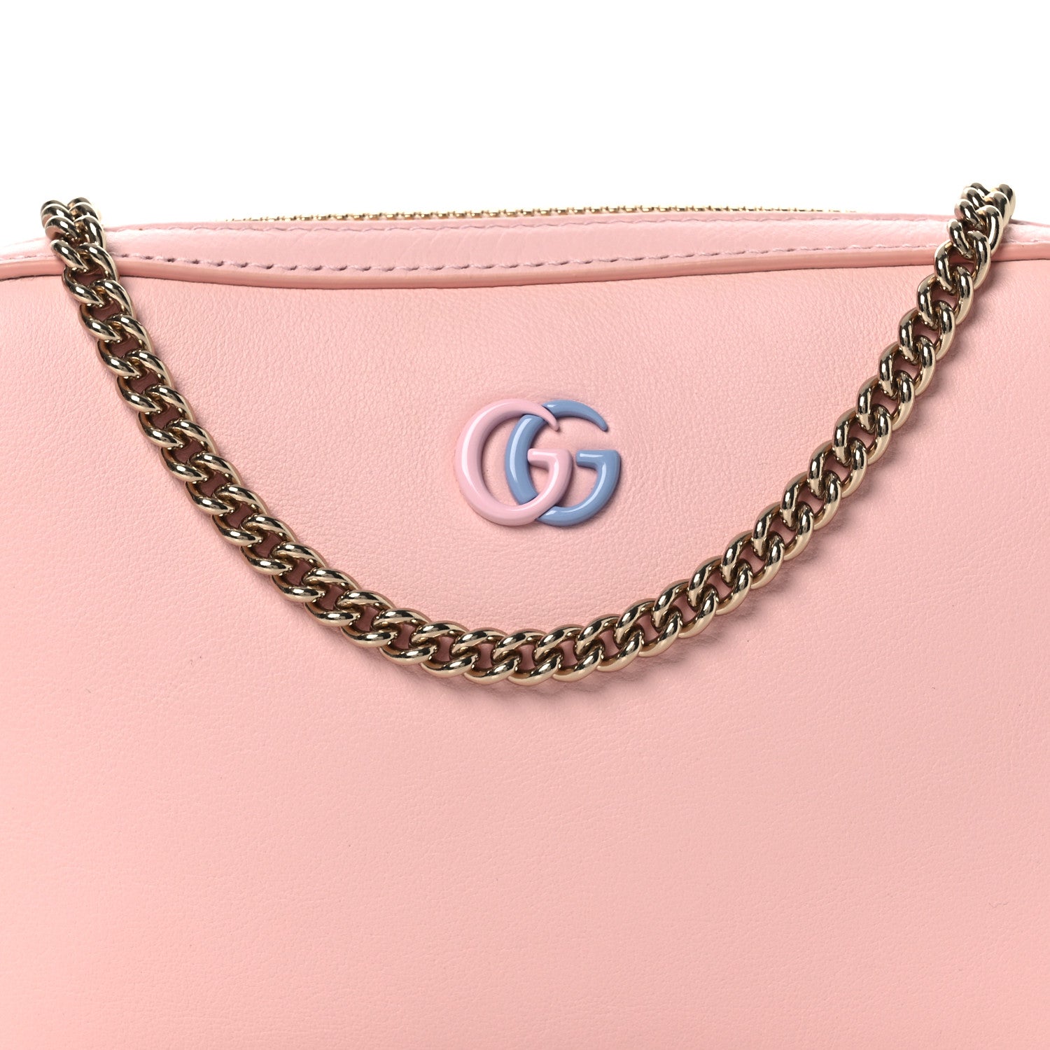 Gucci Dollar Calfskin Enamel Super Mini GG Marmont Chain Shoulder Bag Light Pink Blue 14 of 18