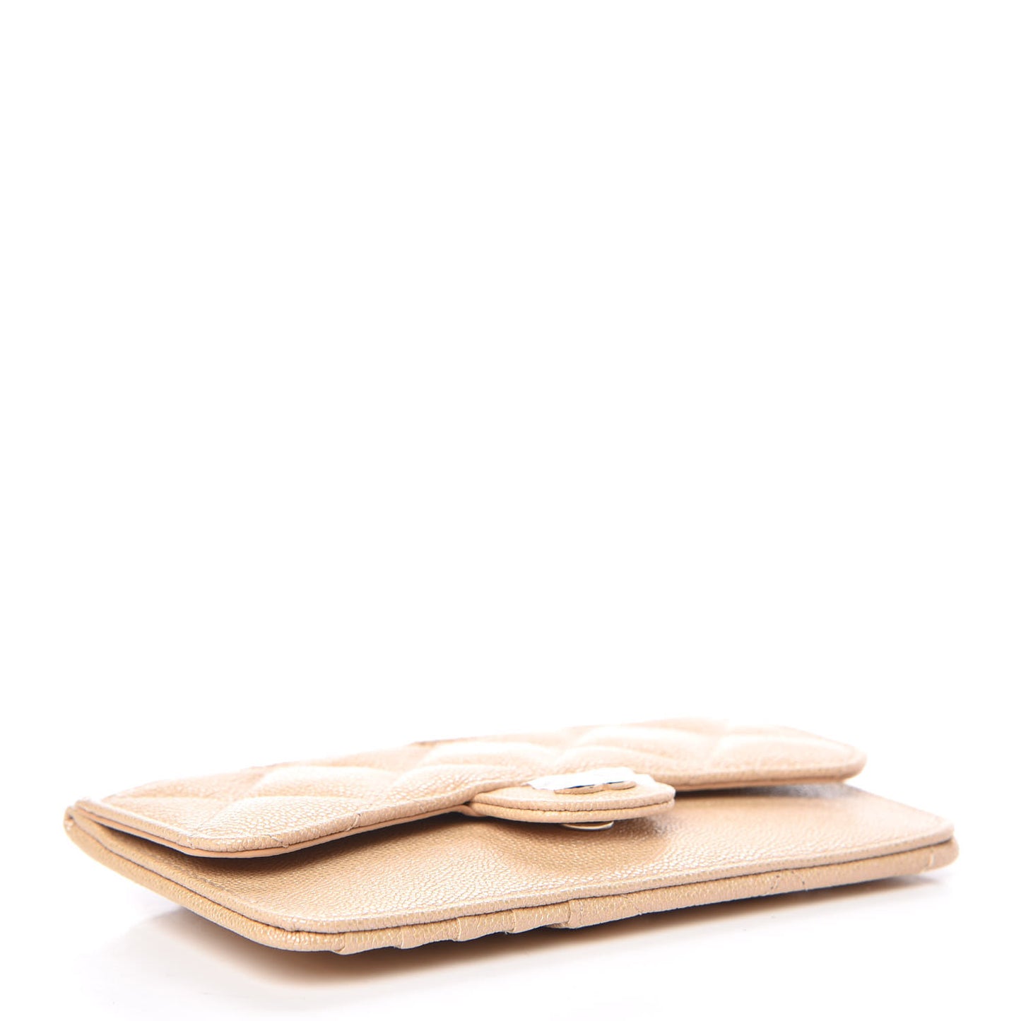 Iridescent Caviar Quilted Flap Zip Card Holder Beige