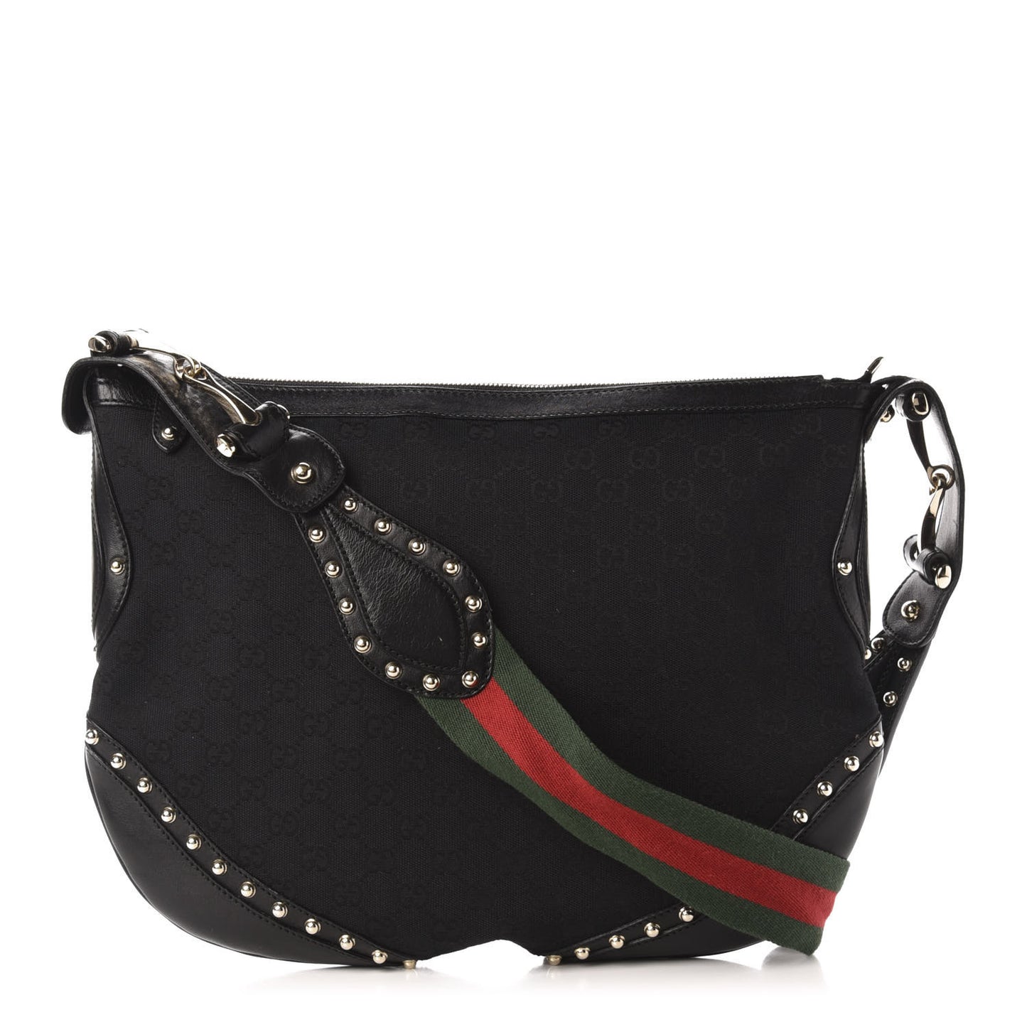 Monogram Web Studded Pelham Shoulder Bag Black