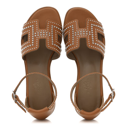Hermes Calfskin Studded Santorini Sandals 36 Naturel 2 of 10