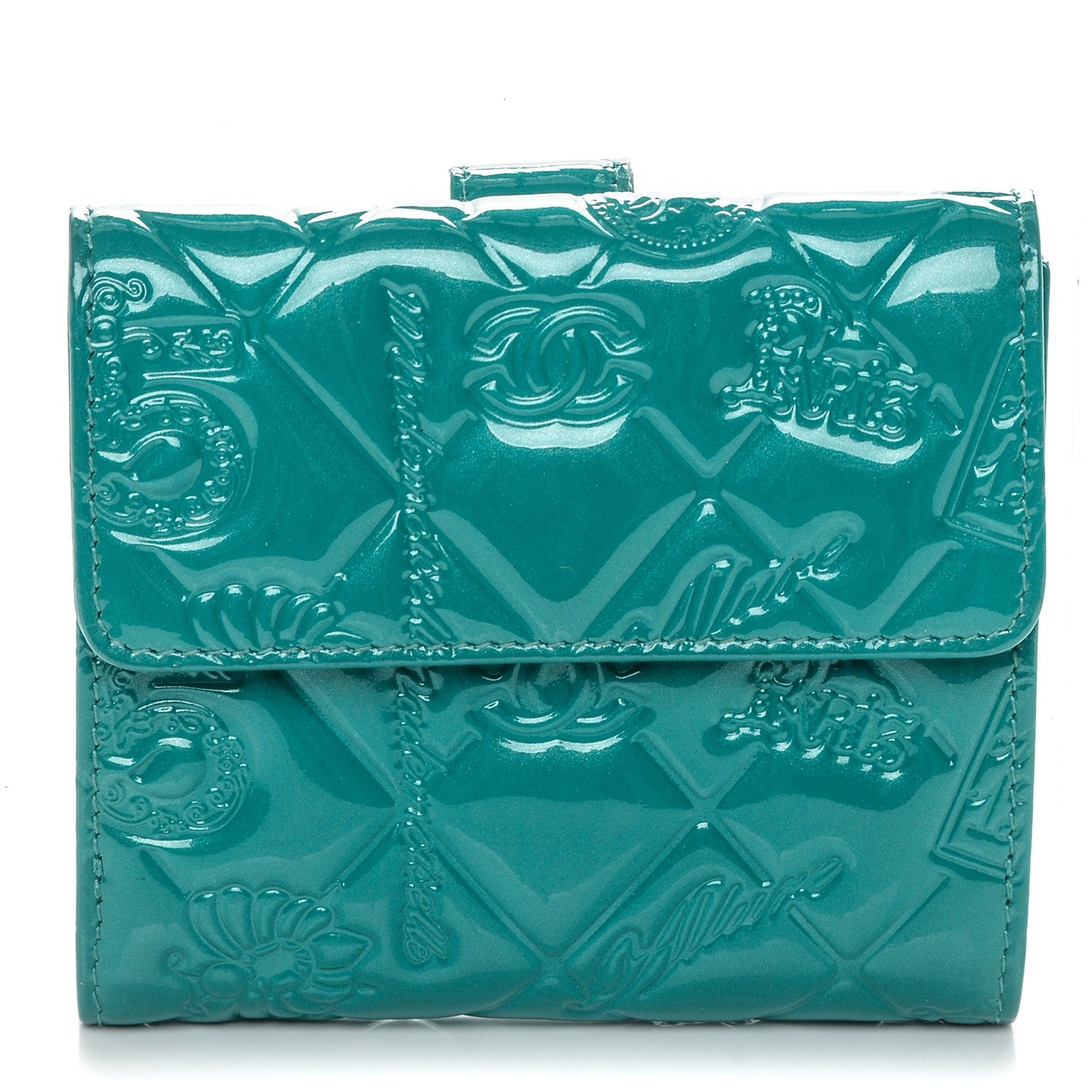 Chanel Patent Calfskin Lucky Symbols Compact French Flap Wallet Turquoise 1 of 8
