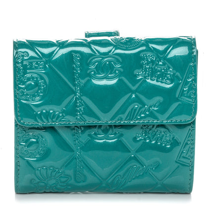 Chanel Patent Calfskin Lucky Symbols Compact French Flap Wallet Turquoise 1 of 8