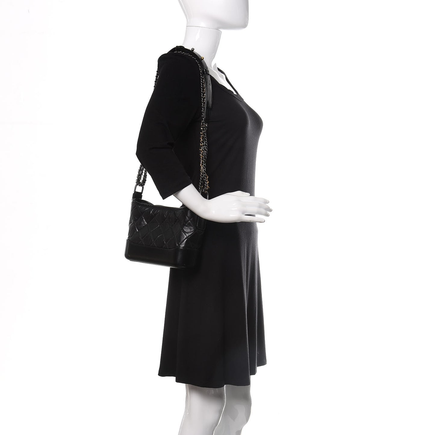 Aged Calfskin Quilted Small Gabrielle Hobo Black