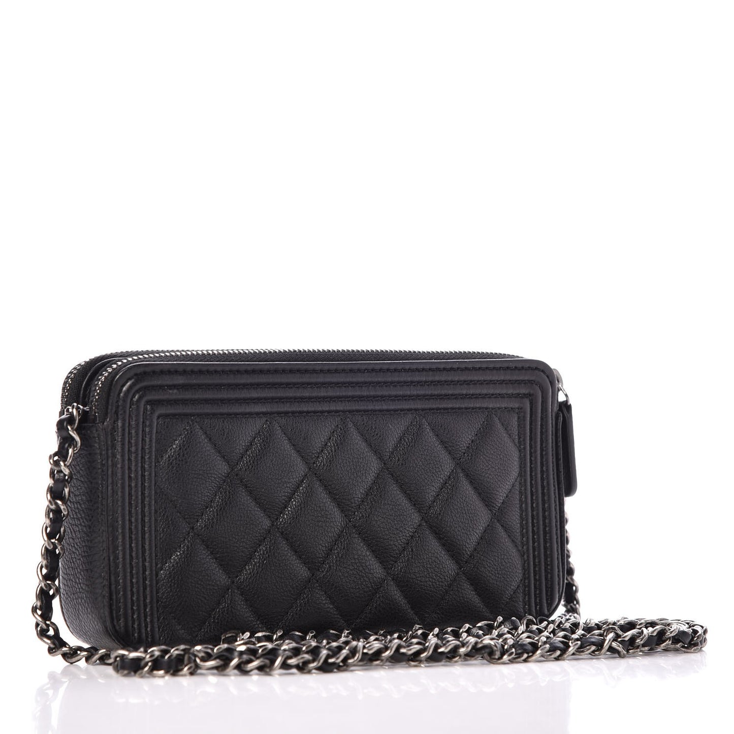 Caviar Quilted Small Boy Clutch With Chain Black