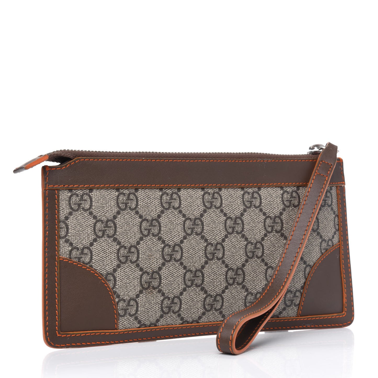 GG Supreme Monogram Web Small Pouch Clutch Dark Brown