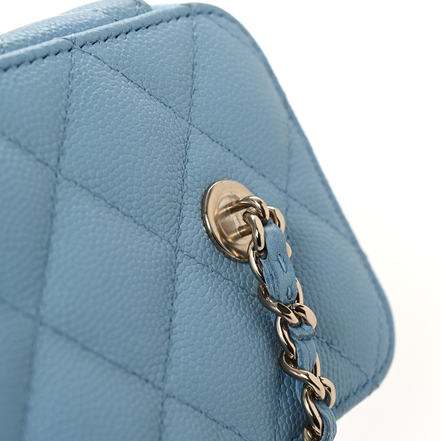 Chanel Caviar Quilted Small Tiny CC Vanity Case With Chain Light Blue 14 of 16
