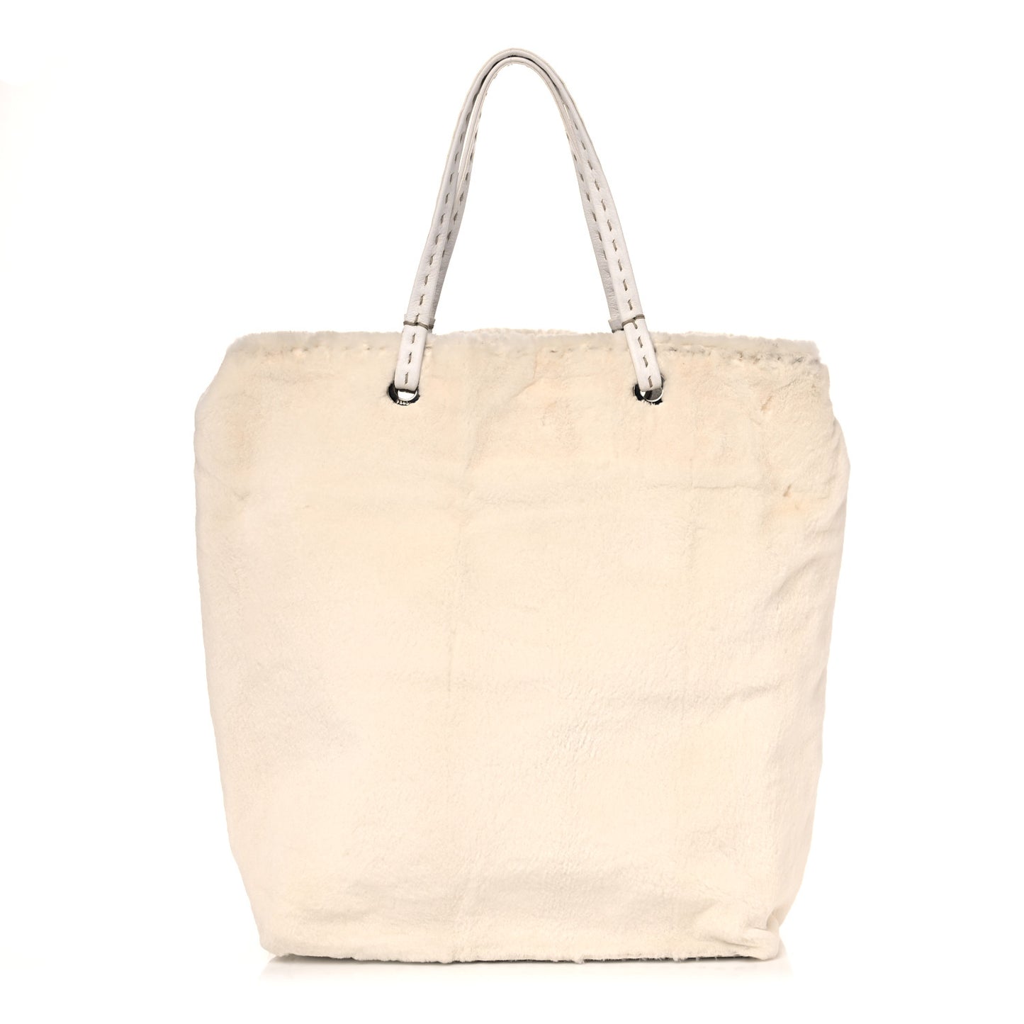 Sheared Mink Selleria Medium Tote White